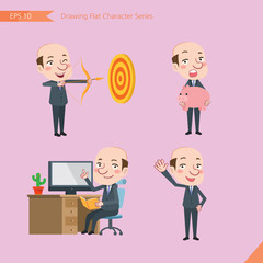 Set of drawing flat character style, business concep bald boss activities - hit, piggy bank, Consulting, farewell 