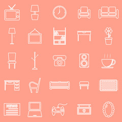 Living room line icons on orange background