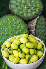 Lotus seed on banana leaf