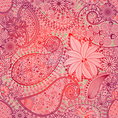 Vintage floral motif ethnic seamless background.