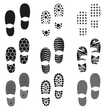 black human shoes footprint various sole eps10