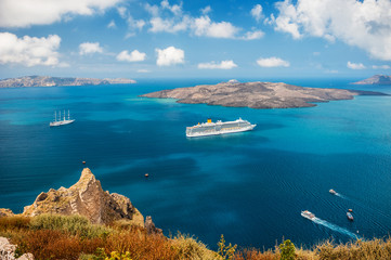 Cruise ship at sea near the Greek Islands.