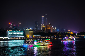 Guangzhou CBD buildings and Pearl River night view © victor217