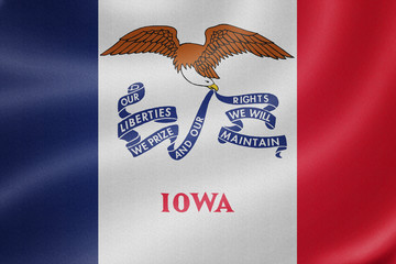 Iowa flag on the fabric texture background