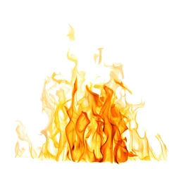 Foto op Plexiglas Vuur licht en donker gele vlam geïsoleerd op wit