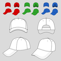 Baseball, tennis cap outlined colored template