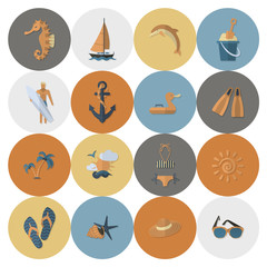 Summer and Beach Simple Flat Icons