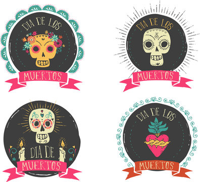 print - mexican skull set, day of the dead