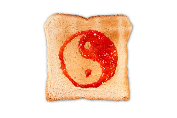 Toast with jam in shape of ying yang