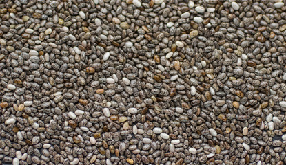 Background of Chia seeds . Top view. Selective focus