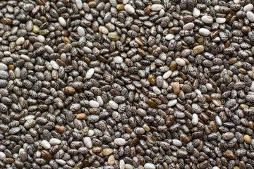 Background of Chia seeds . Top view. Selective focus