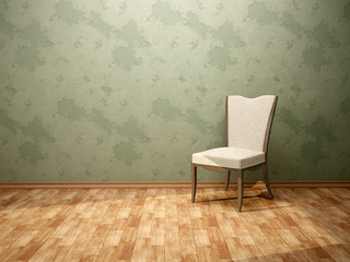 3d illustration of the chair in the room with green walls