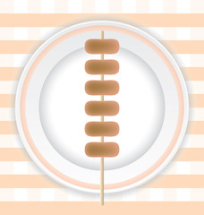 Grilled sausage on a plate on orange background pattern.