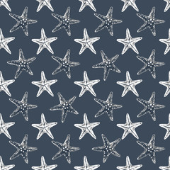 Seamless pattern with sea-shells. Watercolor illustration.