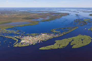 Fototapeta premium Flooded terrain in lowland of Great river