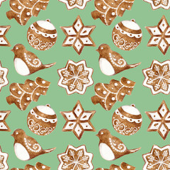 Seamless pattern with Christmas ginger biscuits