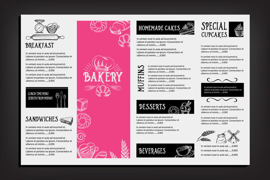 Bread and bakery restaurant  menu, template design. Food flyer.