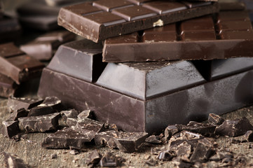Various chocolate on wood