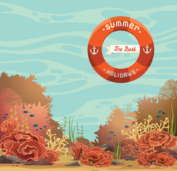 Underwater seascape and coral reef. Summer holidays.