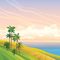 Fototapeta na wymiar Tropical landscape with palms and sea.