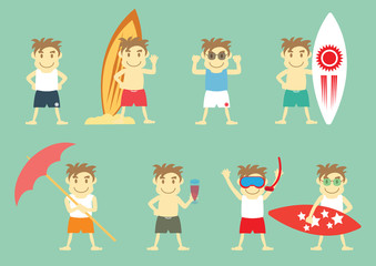 Boy in different characters and dresses for summer