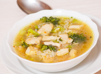 chicken soup with rice and broccoli