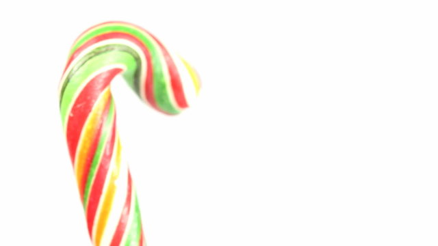 Candy Cane shot Closeup on white background, seamless loop, check my portfolio for other similar shots of candy and lollipops