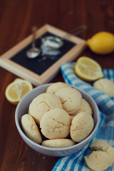 Lemon cookies in plate, biscuit Shortbread, vintage toning