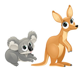 Funny marsupials, koala and kangaroo © ddraw