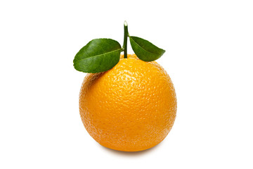  Orange with leaves isolated on white background.