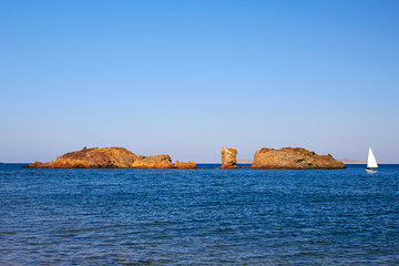 Beautiful rock before sunset on Vai beach, Crete.
