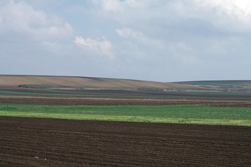 Fototapeta na wymiar Farm Landscape of Ploughed Earth
