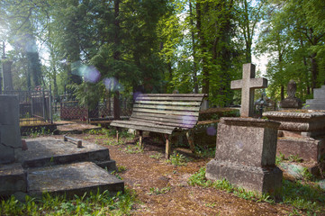 bench on an old cemetery