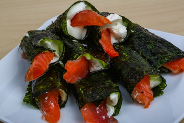 Roll with salmon and cheese