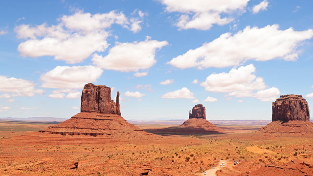  Time lapse footage with pan right motion of the famous photogenic spectacle of "The View" in Monument Valley, Utah