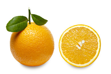 Orange with slices  isolated on white background.