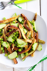 Zucchini, peas and cucumber  salad