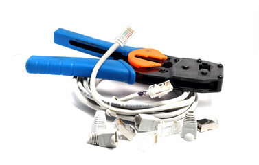 RJ-45 connector and caps to his background tool