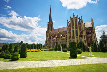 Fototapeta na wymiar Holy Trinity catholic church, Gervyaty village, Grodno region, B
