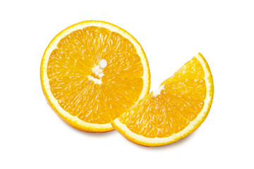 Slices of  orange isolated on white background.