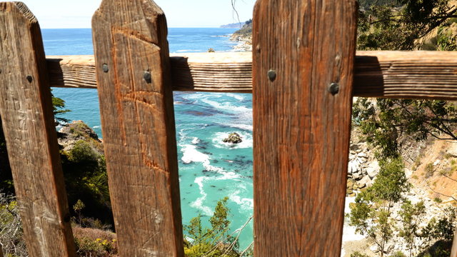 Motion controlled dolly time lapse footage with zoom in motion of central California coastline at daytime in Julia Pfeiffer Burns State Park, Big Sur, California