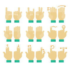 Multitouch gesture hands icons set