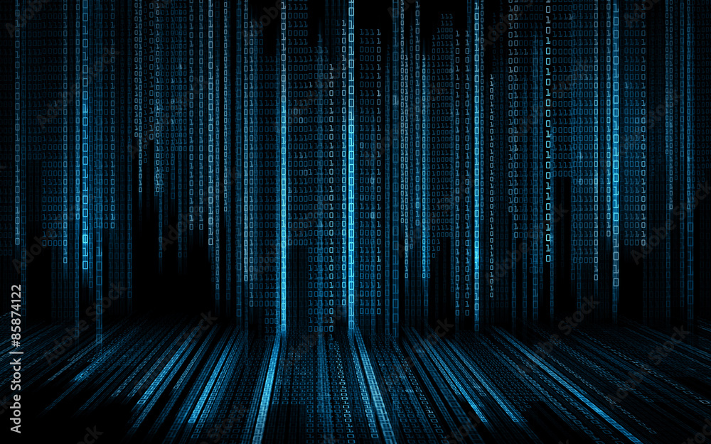Fototapete black blue binary system code background