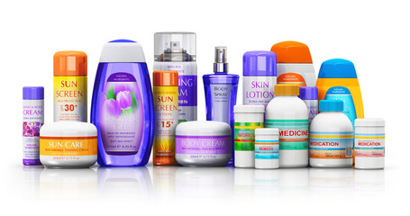 Set of medical supplies, cosmetic and healthcare products