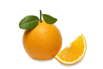 Orange with slices  isolated on white background.