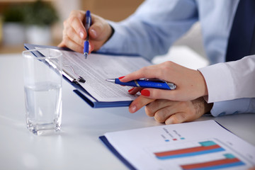 Group of business people working together on white background