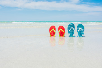 Beach, slippers on tropical beach
