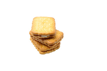 Biscuits with butter cream over white background.