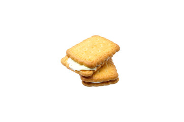 Biscuits with butter cream over white background.