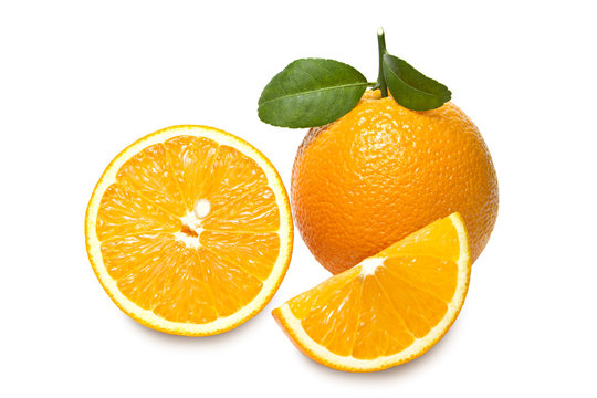 Orange with slices  isolated on white background.